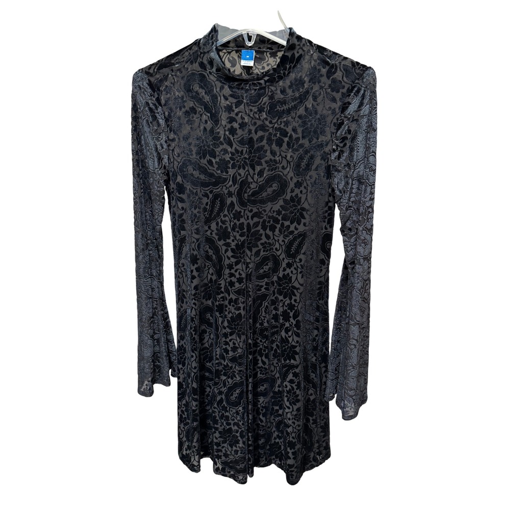 Old Navy Dress Women M Black Burnout Velvet Mock Neck Floral Mini Whimsigoth